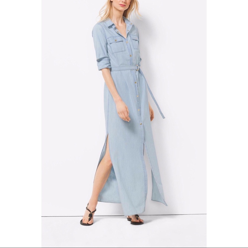 HPx2!💕NEW! MICHAEL KORS Chambray Maxi Shirt Dress